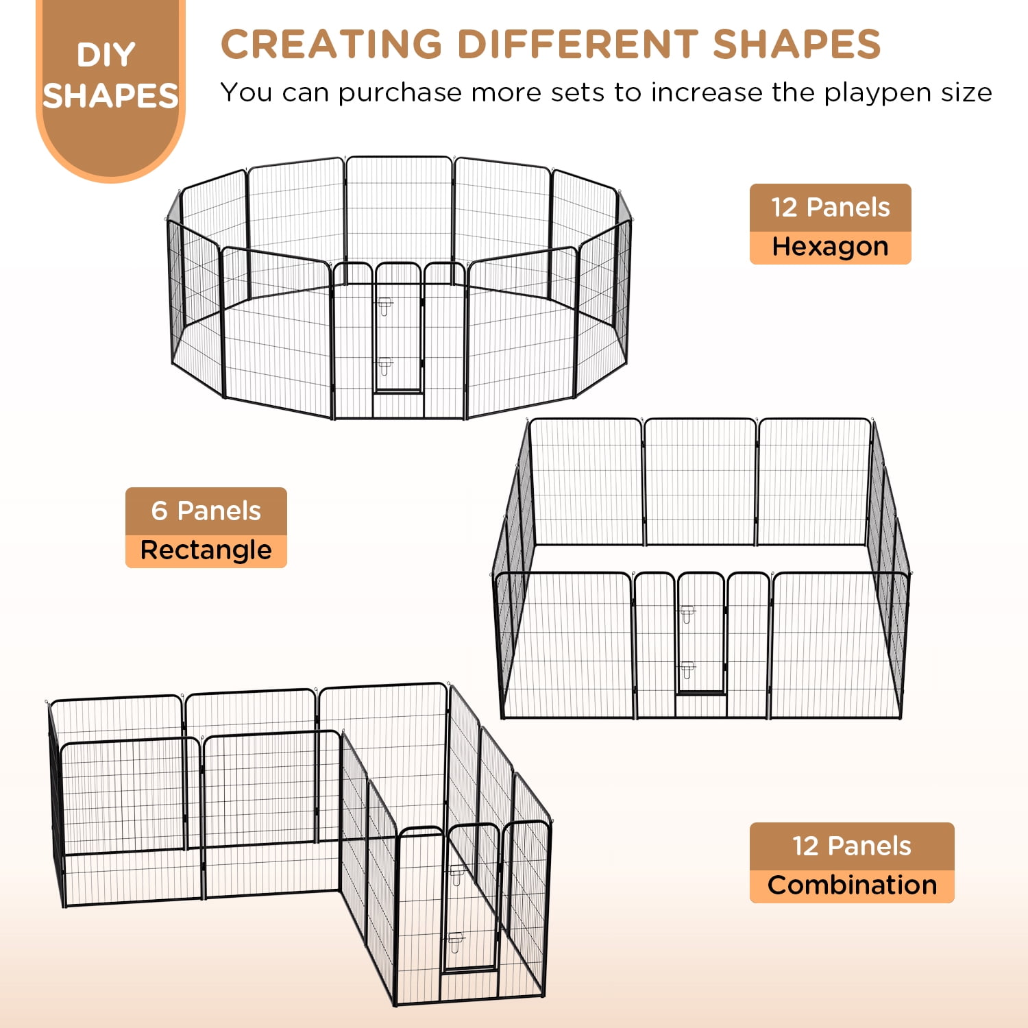 Large Dog Fence 12-Panel 40" Metal Dog Playpen for Small, Medium, Large Dogs , Portable Pet Exercise Pen Indoor/Outdoor Use（Black）