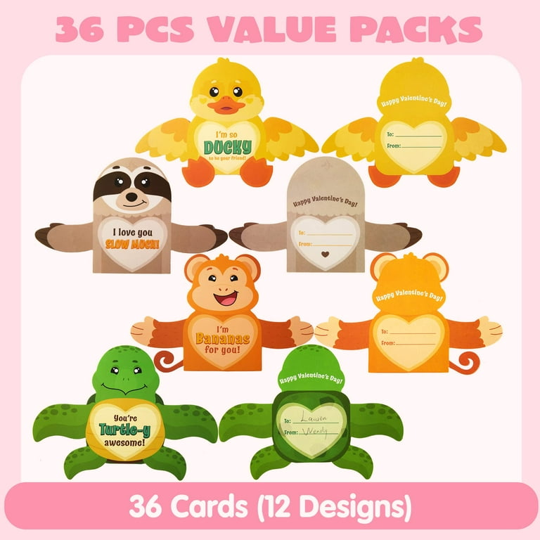 Valentine's Day Cards For Kids With Bubble Wands - 32 Cards + 32 Mini Bubble Wands, 8 Animal Designs