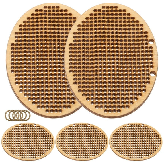 FRCOLOR Wooden Cross Stitch Ornaments for DIY Beige Handmade Pendant Blanks Round Wood Craft Supplies 5 Pieces