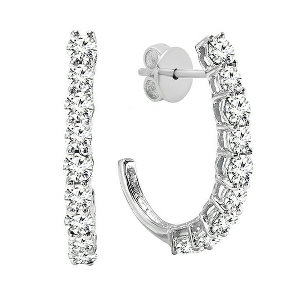 Dazzlingrock Collection Round Lab Grown White Diamonds J Shaped Pushback Hoop Earrings for Women (0.40 ctw, Color H-I, Clarity SI2) in 10K White Gold