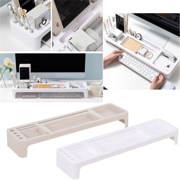 Multi-Functional Desktop Organizer,Office Computer Stationery Storage Rack,Multi-Layer Space-Saving Desk Supplies Organizer Box-White