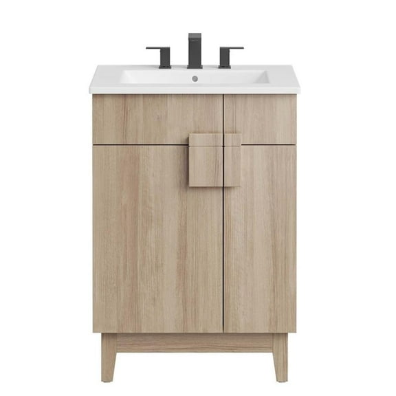 Modway Miles 24" Wood Bathroom Vanity with Tapered Legs in White/Oak