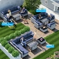 thumbnail image 6 of 8-Piece Patio Furniture Set, Outdoor Patio Furniture with 55,000 BTU Fire Pit Table, Thick Cushions, Modular Patio Sofa, Dual-Strand Wicker Rattan, Rust-Resistant Frame, Navy Blue, 6 of 7