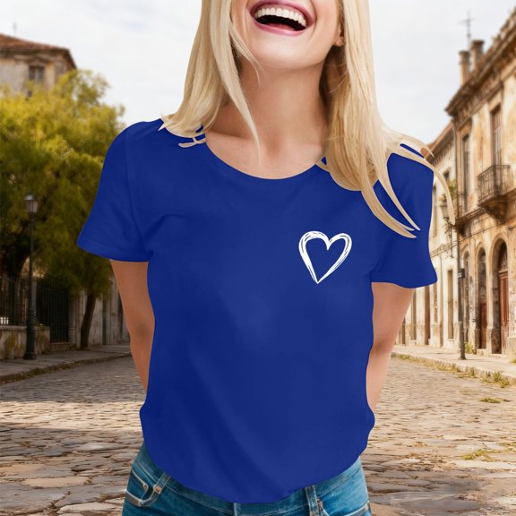 Women T Shirts Short Sleeve Crew Neck Basic Tees Blue Spring Tops Dressy Tops for Women