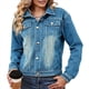thumbnail image 2 of Chaqueta Vaquera Básica de Larga, Ajustada, Elástica y con Botones para Mujer Azul XL, 2 of 7