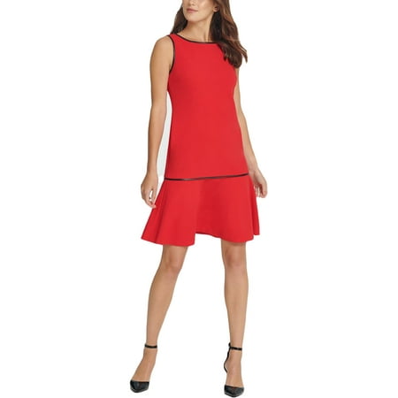 DKNY Womens Faux Leather Trim Knee-Length Sheath Dress Red 4