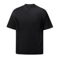 thumbnail image 2 of Blusas y camisas de manga corta y cuello redondo para hombre, blusas casuales de color liso con cuello redondo y mangas cortas para hombre., 2 of 4
