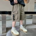 thumbnail image 4 of ZACPNCV Boy's Baggy Cargo Shorts Straight Leg Cool Shorts Flap Pocket Letter Patched Short Olive Green 13-14 Years, 4 of 5