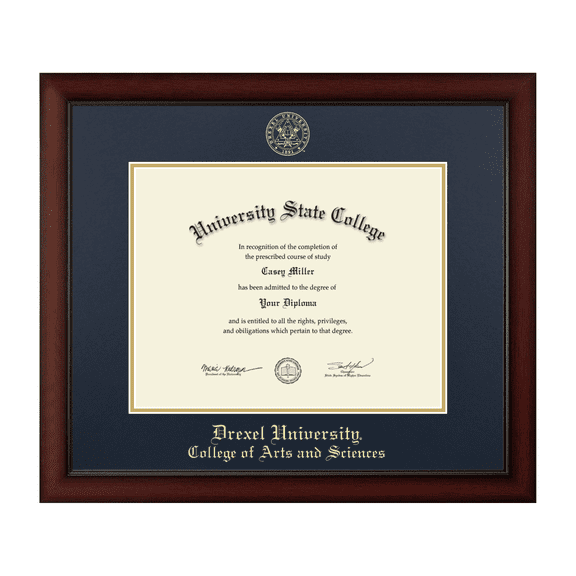 Framerly - Drexel Arts and Sciences Diploma Frame with Navy and Gold Mat