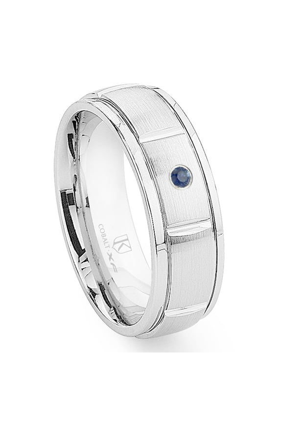Cobalt Xf Chrome 8MM Solitaire Sapphire Newport Dome Comfort Fit Wedding Band Ring with Grooves Sz 9.0