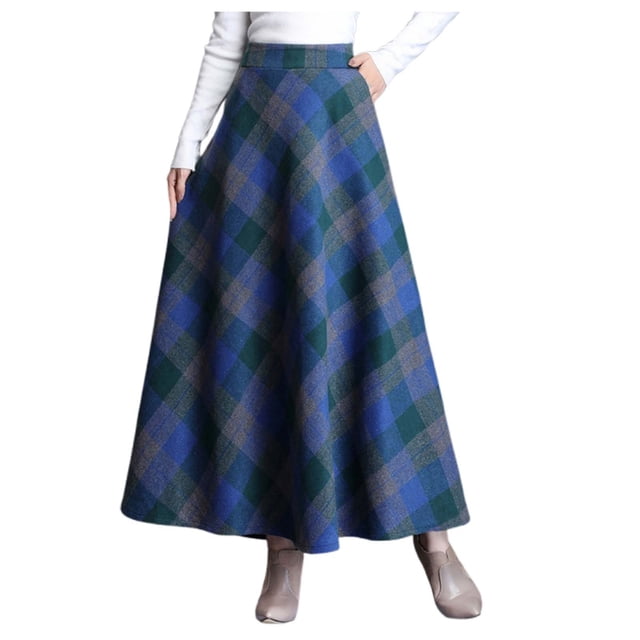 Aocisk Jupe Ligne A Taille Haute Mi-Longue à Carreaux pour Femmes pour Automne Hiver Mode avec Tissu Chaud et Design Classique Multicolore m