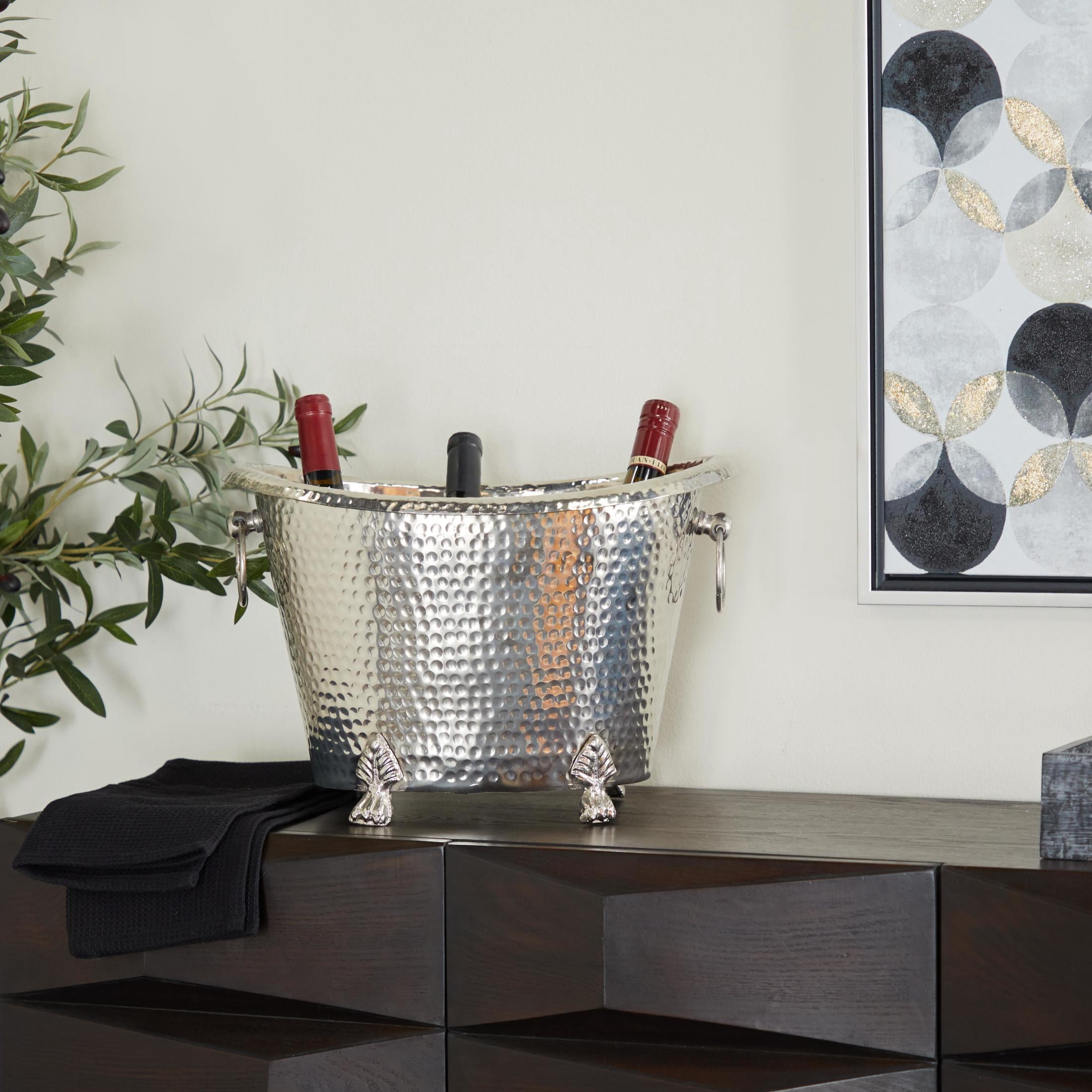 DecMode Oval Aluminum Metal 6 Bottle Silver Ice Bucket