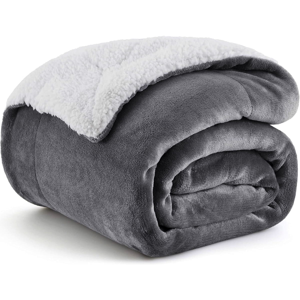 ROSEKIND Flannel & SherpaThrow Blanket for Couch, Non-Heated, Thick & Warm Cozy Blanket for Winter, Soft Fuzzy Plush Throw Gifts for Women and Men, 50x60In, Grey