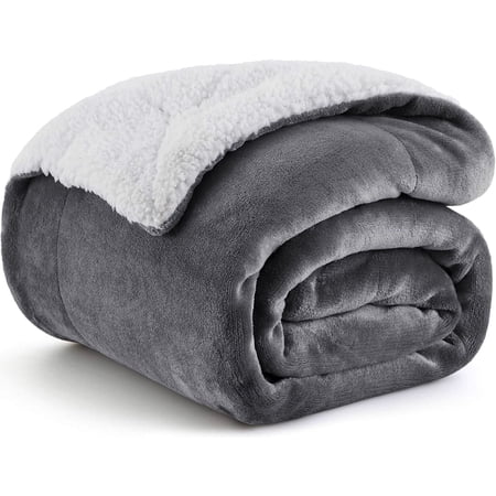 ROSEKIND Flannel & SherpaThrow Blanket for Couch, Non-Heated, Thick & Warm Cozy Blanket for Winter, Soft Fuzzy Plush Throw Gifts for Women and Men, 50x60In, Grey