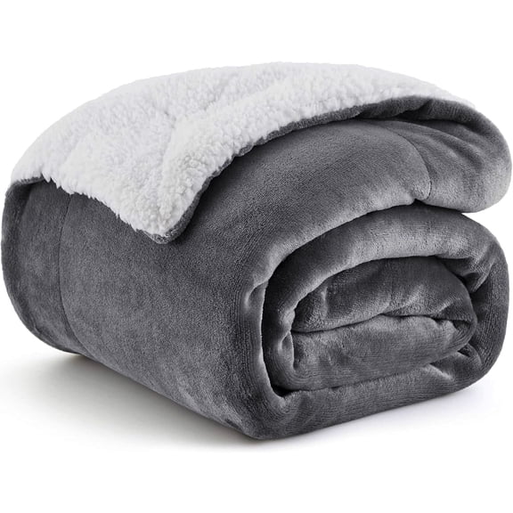 ROSEKIND Flannel & SherpaThrow Blanket for Couch, Non-Heated, Thick & Warm Cozy Blanket for Winter, Soft Fuzzy Plush Throw Gifts for Women and Men, 50x60In, Grey