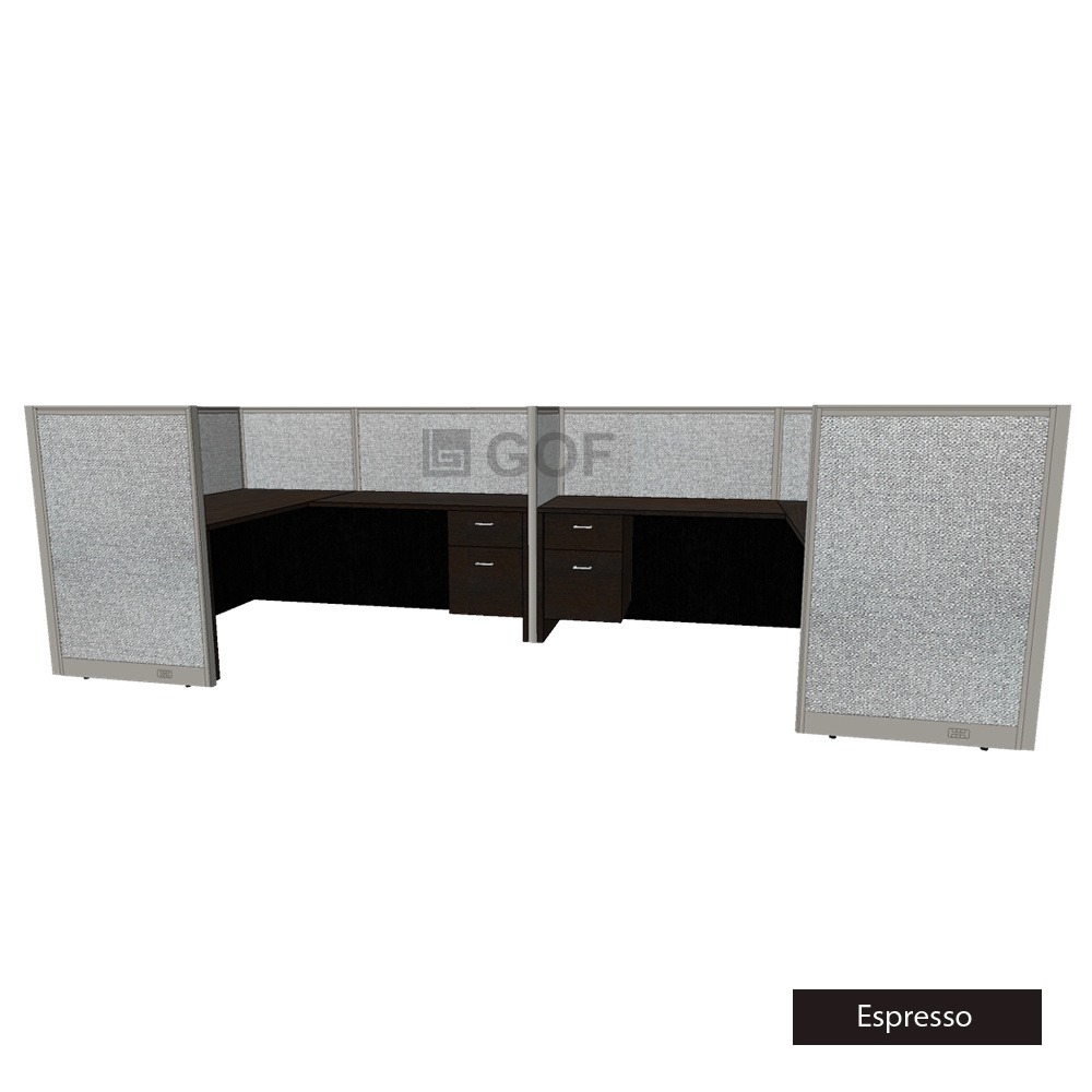 GOF 2 Person Workstation Cubicle (5'D x 12'W x 4'H) / Office Partition, Room Divider (48"h Cubicle with Desk, Espresso)