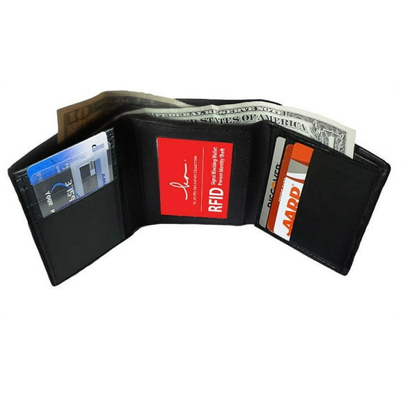 Black Handcrafted Genuine Leather Mens Trifold Wallet Front Pocket ID Holder