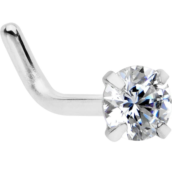 Body Candy Stainless Steel 3mm Clear Accent L-Shape Nose Ring 18 Gauge 1/4"