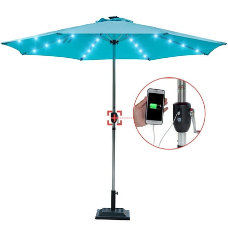 Sundale Outdoor 10 Feet Deluxe Solar Powered 32 Led Lighted Patio Sundale Outdoor 10 Feet Deluxe Solar Powered 32 Led Lighted Patio Garden Silvery Aluminum Pole Market Umbrella With Crank Usb Charger And Built In Power