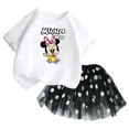 thumbnail image 3 of Conjunto de 2 piezas de camiseta y falda de algodón para niña, falda tutú de princesa de ballet esponjosa, traje de falda de encaje para fiesta de cumpleaños y boda, 3 of 5