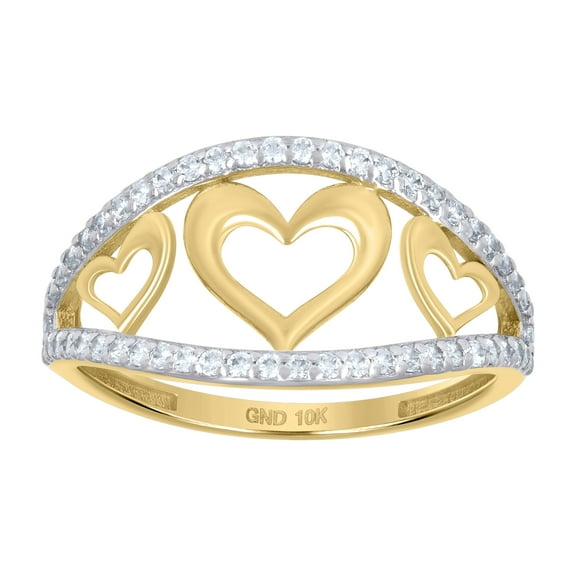 10kt Real Two-tone Gold Womens Cubic-Zirconia Triple Hearts Ring