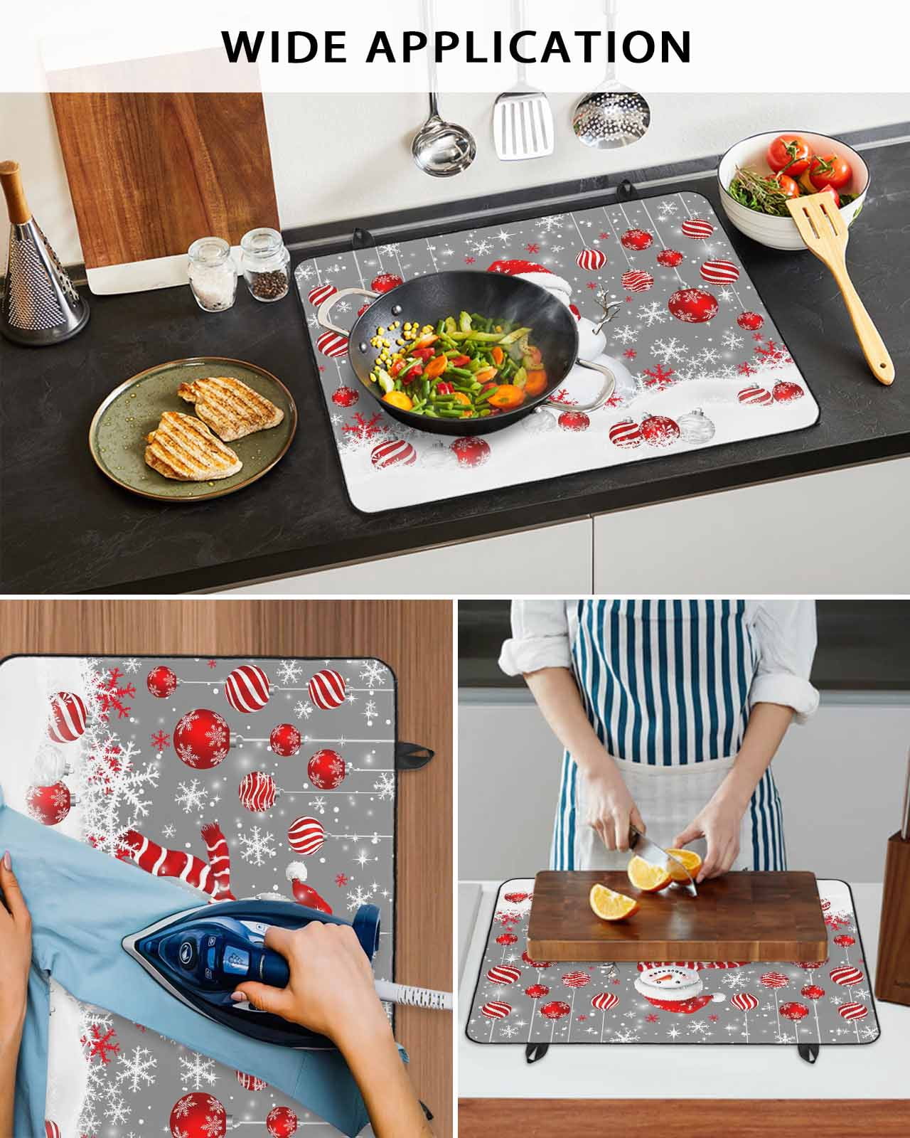 Large Induction Cooktop Protector Mat Grey Snowman Christmas Stove Top Covers for Electric Stove, Xmas Balls Snowflake Decorative Stove Burner Cover Mats, Glass Top Stove Cover
