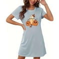 thumbnail image 4 of Xfvqtps Womens Nightgown Cute Chest Print Pumpkin Cropped Short Sleeve Crewneck Solid Color Fashion Comfortable Pajamas Blue, 4 of 6