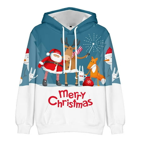 

jsaierl Womens Christmas Hooded Sweatshirts Long Sleeve Elk Pattern Top Funny Crewneck Sweatshirt Graphic Pullover Christmas Gifts for Teen Girls