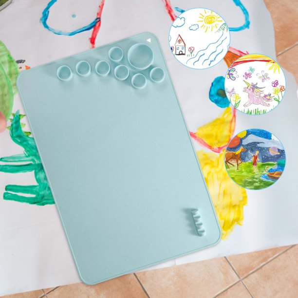 Alfombrilla de pintura de silicona para niños, alfombrilla de paleta de pintura, alfombrillas de medios de agua (azul claro)