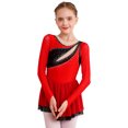 thumbnail image 5 of Zaldita Girls Long Sleeve Color Block Ballet Ice Skating Dress Sheer Mesh Ruffle Hem Dress Ballroom Red 10, 5 of 7