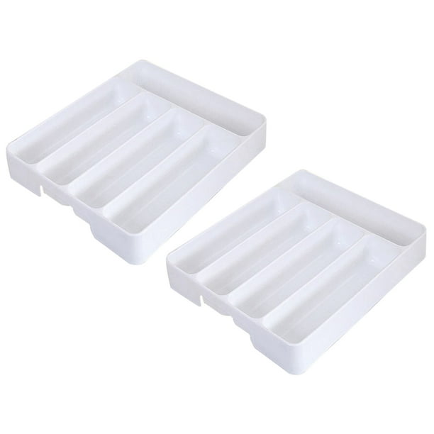 2X Nuevo Bandeja de Organizador de Cajones de Cocina Separación de Cubiertos de Cuchara Caja de Almacenamiento Blanco