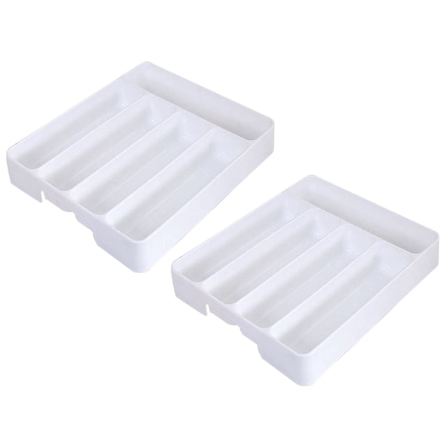 2X Nuevo Bandeja de Organizador de Cajones de Cocina Separación de Cubiertos de Cuchara Caja de Almacenamiento Blanco