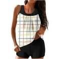 thumbnail image 2 of CALAFEBILA Tankini Ladies Swimsuit Modest Two Piece Pleated Plaid Pirnt Summer Bathing Suits, 2 of 6