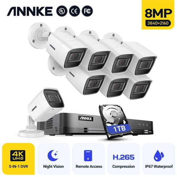 ANNKE 4K Ultra HD 8CH DVR H.265 CCTV Camera Security System 8PCS IP67 Weaterproof Outdoor 8MP Camera Video Surveillance with 1T HDD