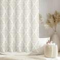 thumbnail image 3 of Boho Textured Slubbed Fabric Shower Curtain, Organic Modern Geometric Striped Shower Curtains for Bathroom Decoration, Beige and White Rhombus Shower Curtains, 72x72, 3 of 6