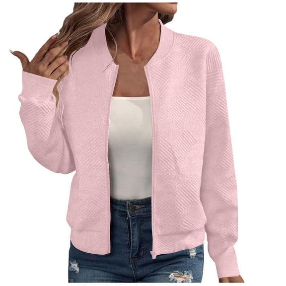 Zip Up Jacket for Women Lightweight Stand Collar Bomber with Pockets Long Sleeve Casual Loose Fall 2025 Trendy Outwear