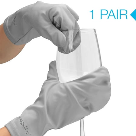 MagicFiber Microfiber Cleaning Gloves Mitts (1 Pair) Easily Clean, Polish, Dust - Crystal, Glass, Screens, Fingerprints, Tarnish, Silver, (Best Way To Clean Crystal Glasses)