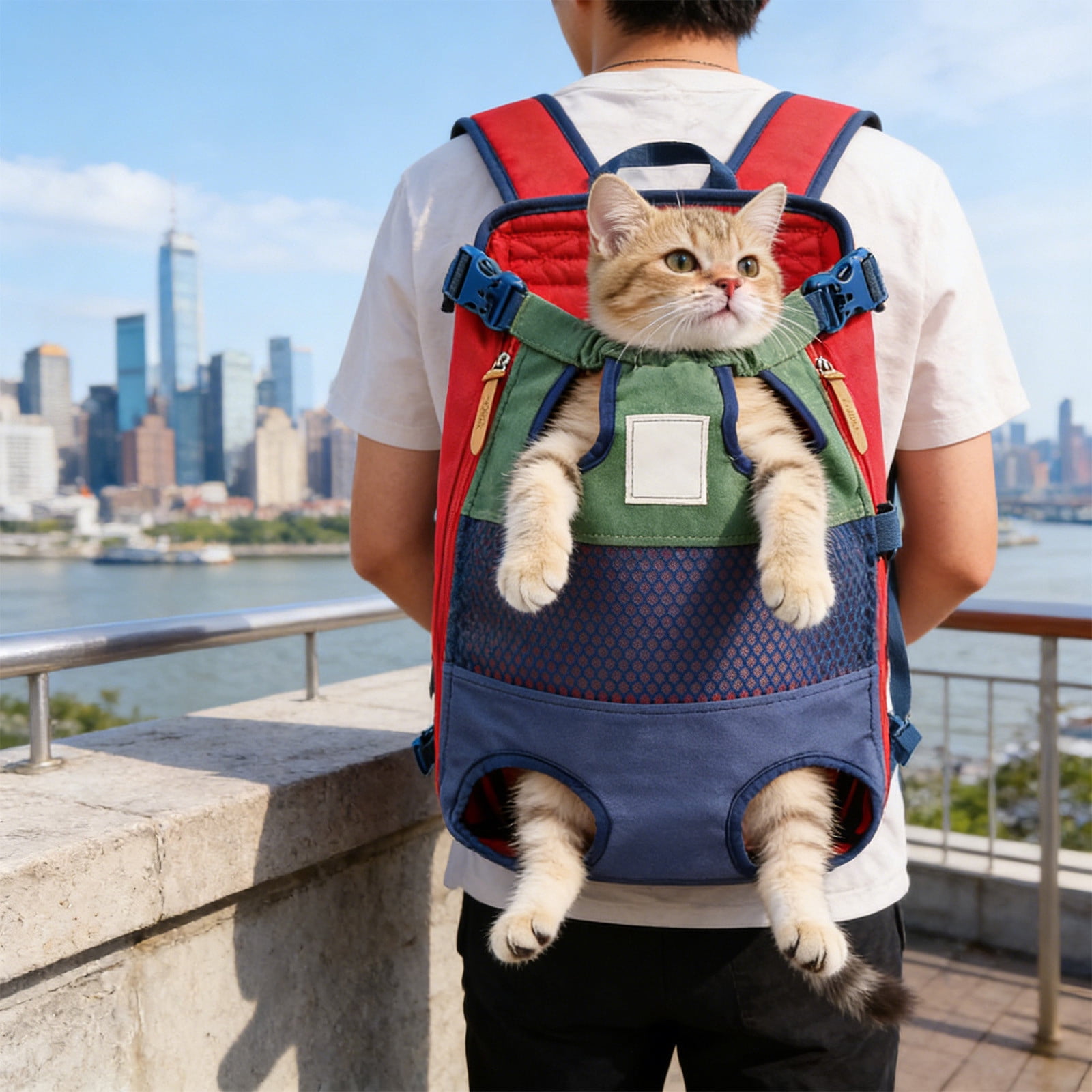 Foldable Cat Backpack Carrier Breathable Mesh Pet Bag for Small Dogs and Cats, Portable Hands-Free Sling Travel Bag with Locking Zipper, C