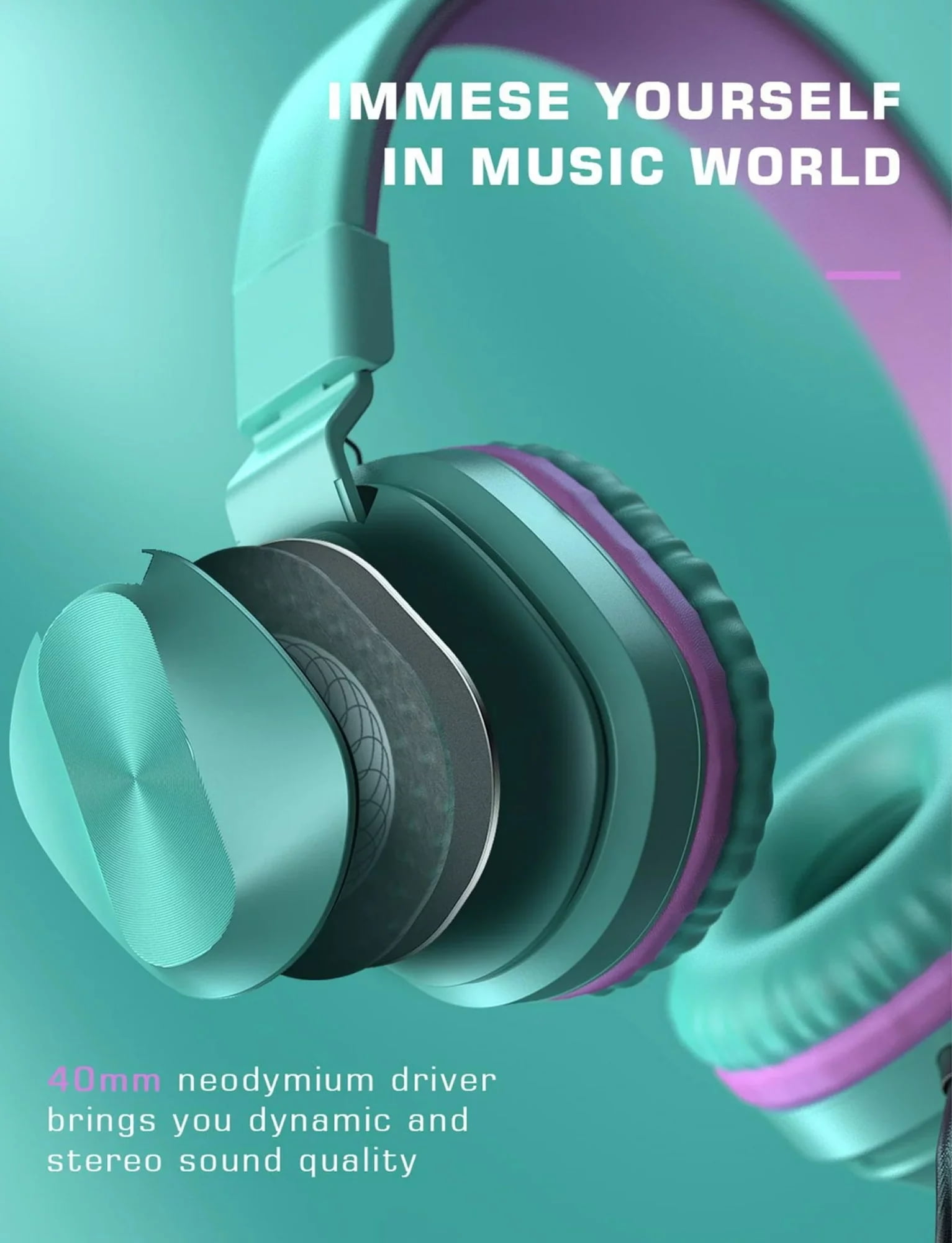 2Pack Kids Headphones with Microphone for School Classroom Bulk Set, Volume Limiter 85/94dB, Wired Girls Headphones with Foldable Design for Online Learning/Travel/