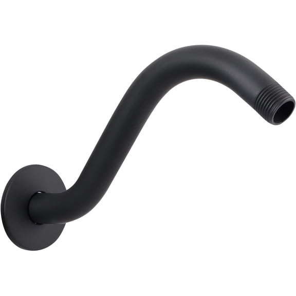 S Shaped Shower Arm with Flange 8 Inch Stainless Steel with 1/2 Inch Threaded Connector, Matte Black Finish