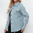 thumbnail image 4 of Defitshape Women's Houndstooth Plaid Long Sleeve Shirts Button Donw Shirt V Neck Loose Fit Blue 6, 4 of 5