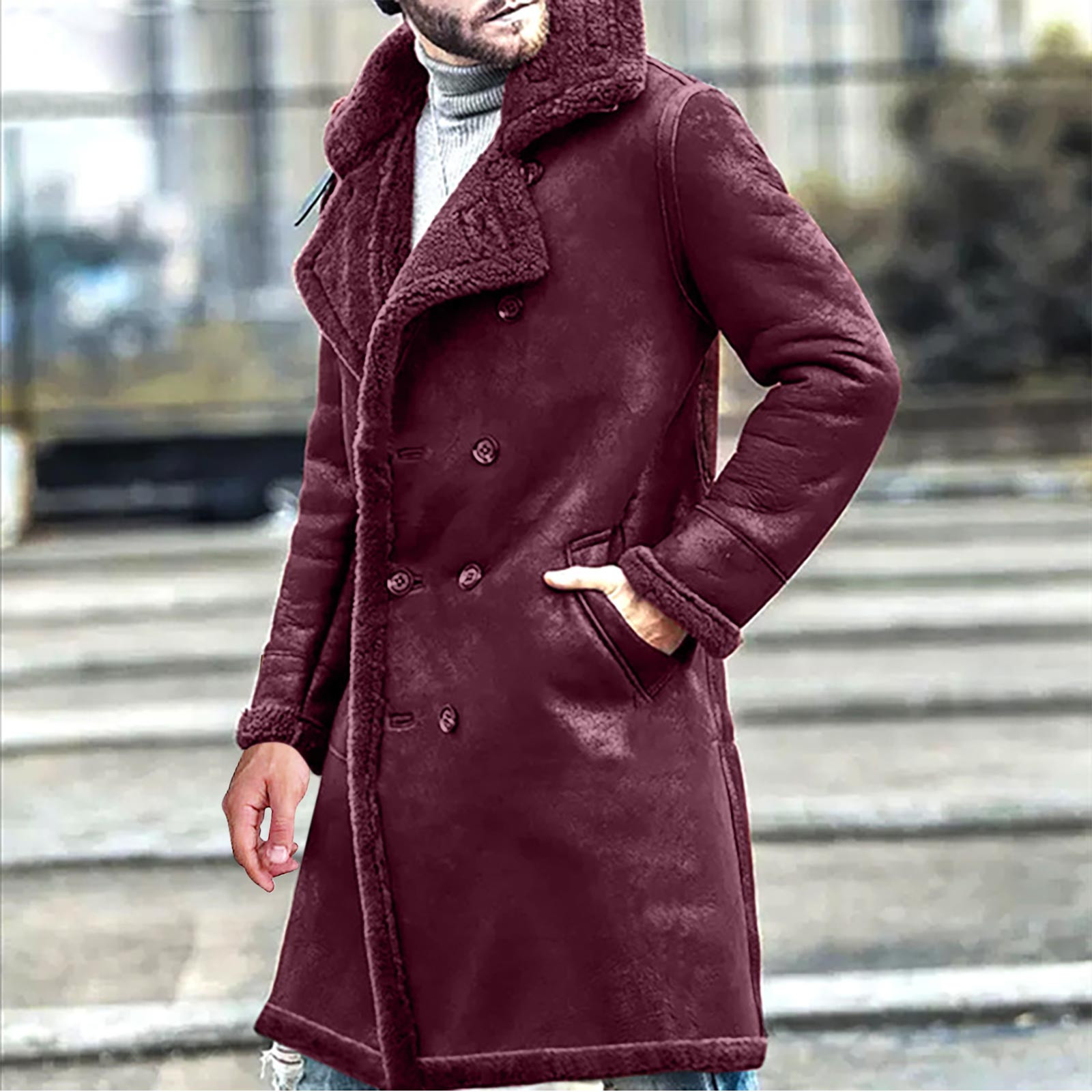 Aussie-Leather Men's Brown Hooded Duffle Coat - Genuine Sheepskin Leather Jacket