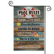 Pool Rules Slogan Wood Garden Flag Vertical Double Sized Swim Or Float, Enjoy The Sunshine Yard Outdoor Decoration 12.5 x 18 Inch