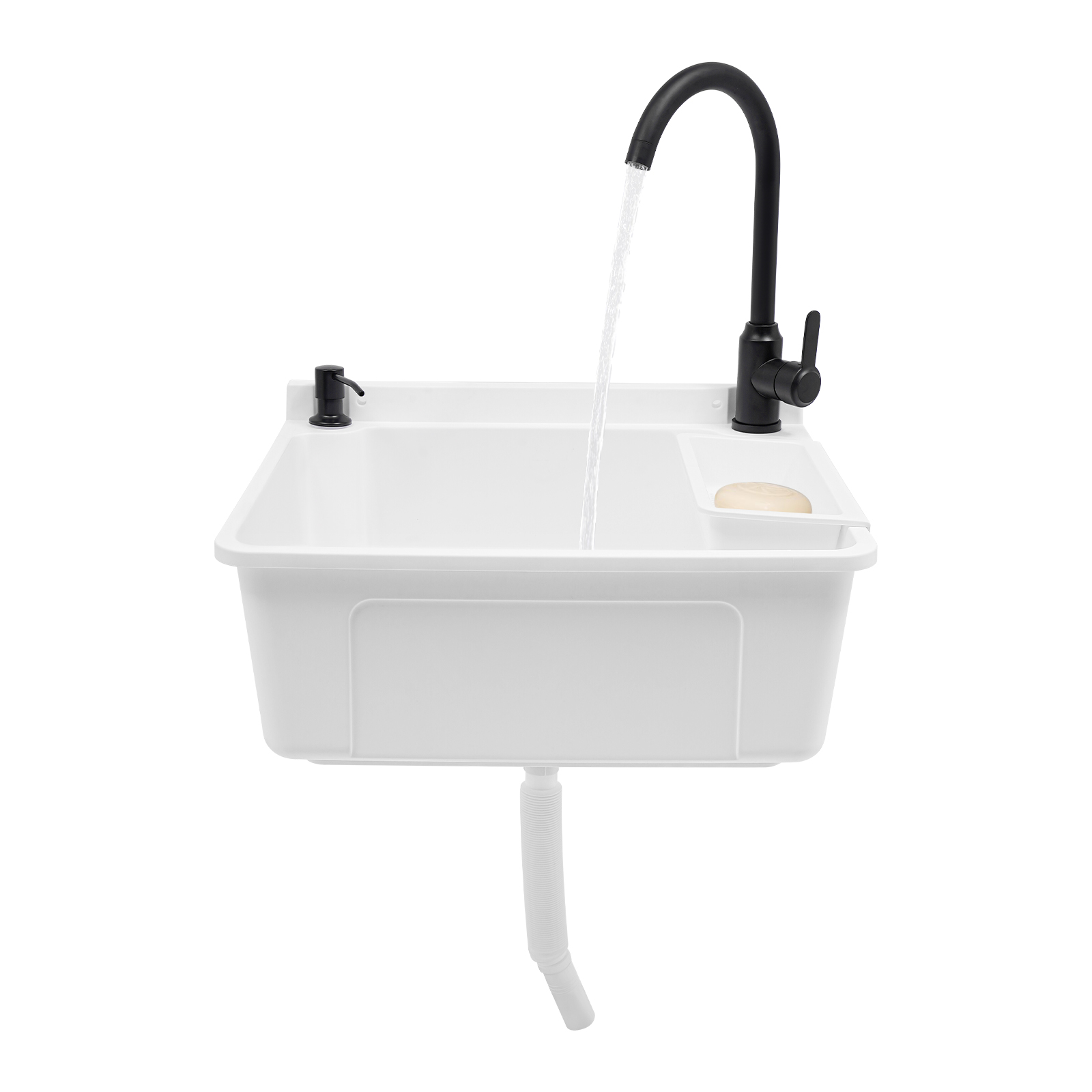 Plastic Wall-Mounted Utility Sink, Wall-Mounted Utility Tub with Hot&Cold Faucet
