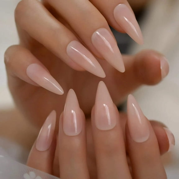 Glam Canvas, Natural Nude White Frame French Press On Nails, Long Square Glue On False Nails Set