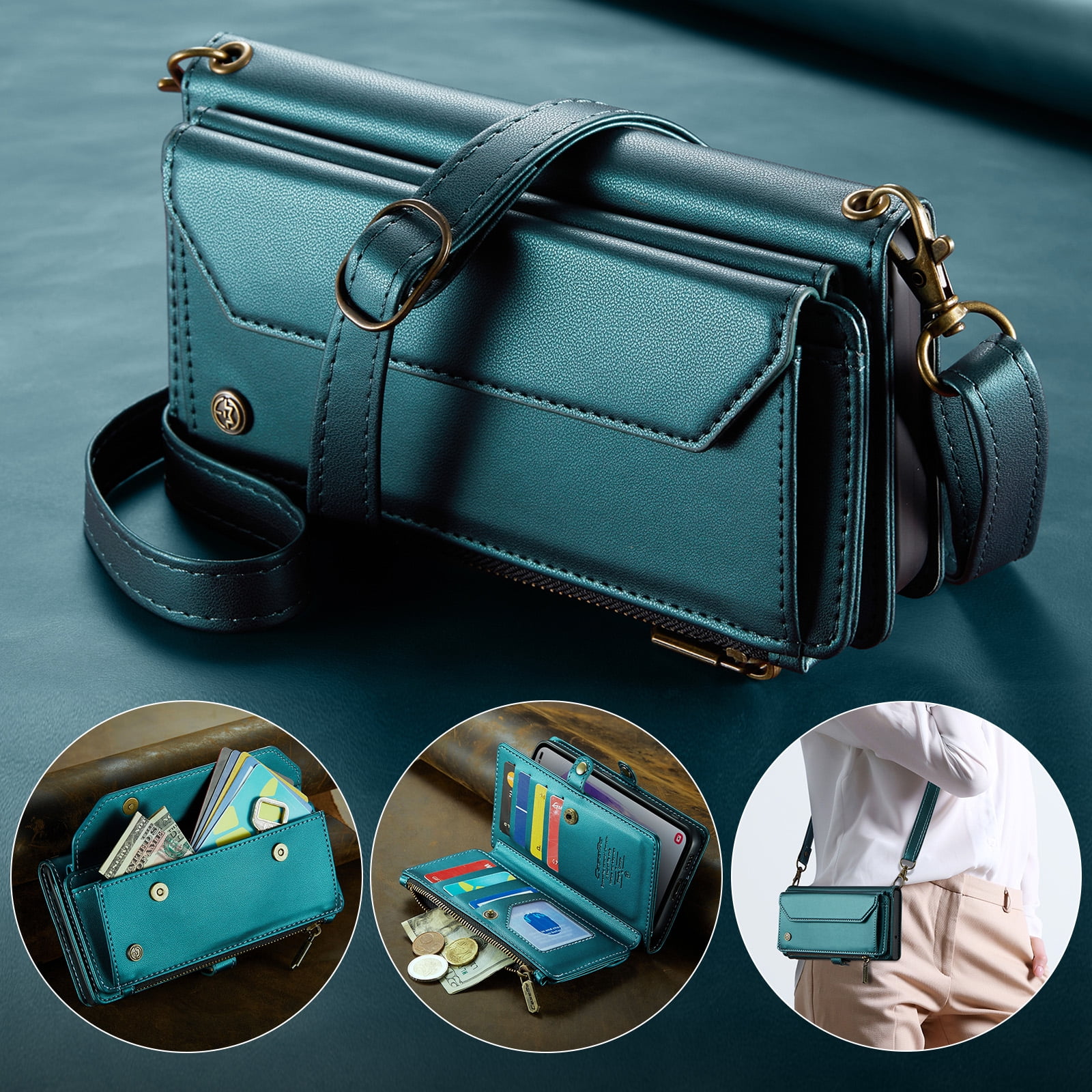 TECH CIRCLE Wallet Phone Case for Samsung Galaxy S24 (6.2") 2024 - Stylish Crossbody Phone Case with Shoulder/Wrist Straps, Lightweight PU Leather Cover with Card Slots & Pocket, Green