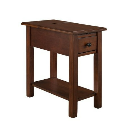 - ModHaus Living Modern Wenge Espresso Wood Accent Side End Table with Charging Station 1 Drawer and Lower Shelf - Includes Pen