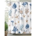 thumbnail image 2 of Blue Brown Coastal Extra Long Shower Curtain Set, Waterproof Shower Curtains for Bathroom, Nautical Summer Beach Sea Turtle Washable Fabric Cloth Bath Curtain for Bathtub with Hooks 72x96 Inches, 2 of 6