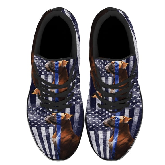 Boxer The Thin Blue Line American Flag Us Shoes Women's Fashion Sneakers Tennis Running Shoes for Men Women Black Size 3.5