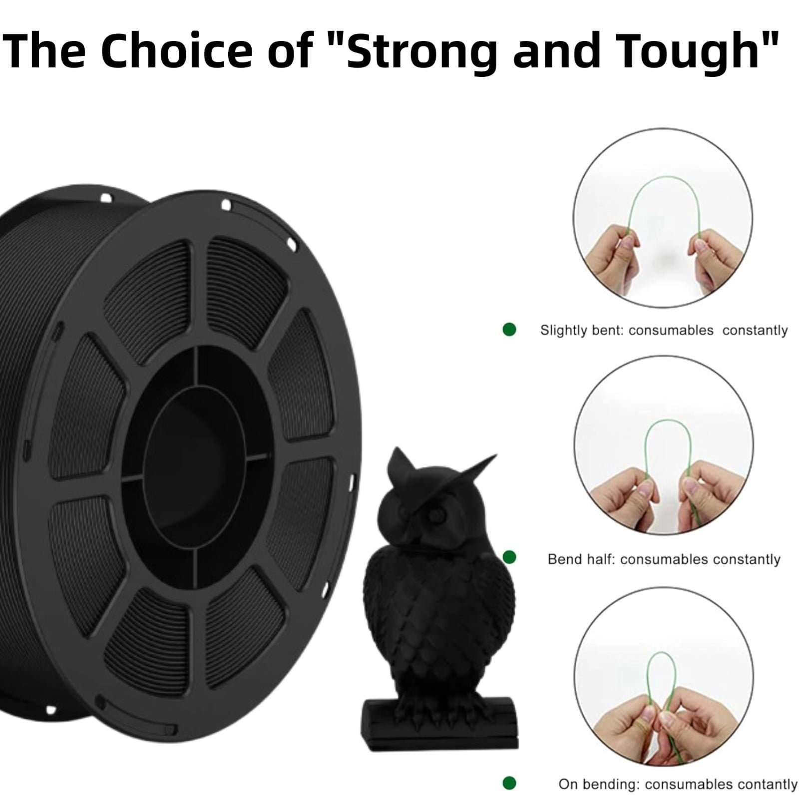 PETG 3D Printer Filament 1.75mm, Dimensional Accuracy +/-0.02mm, 1KG Spool (2.2lbs), Fit for Most 3D FDM Printer(Black)